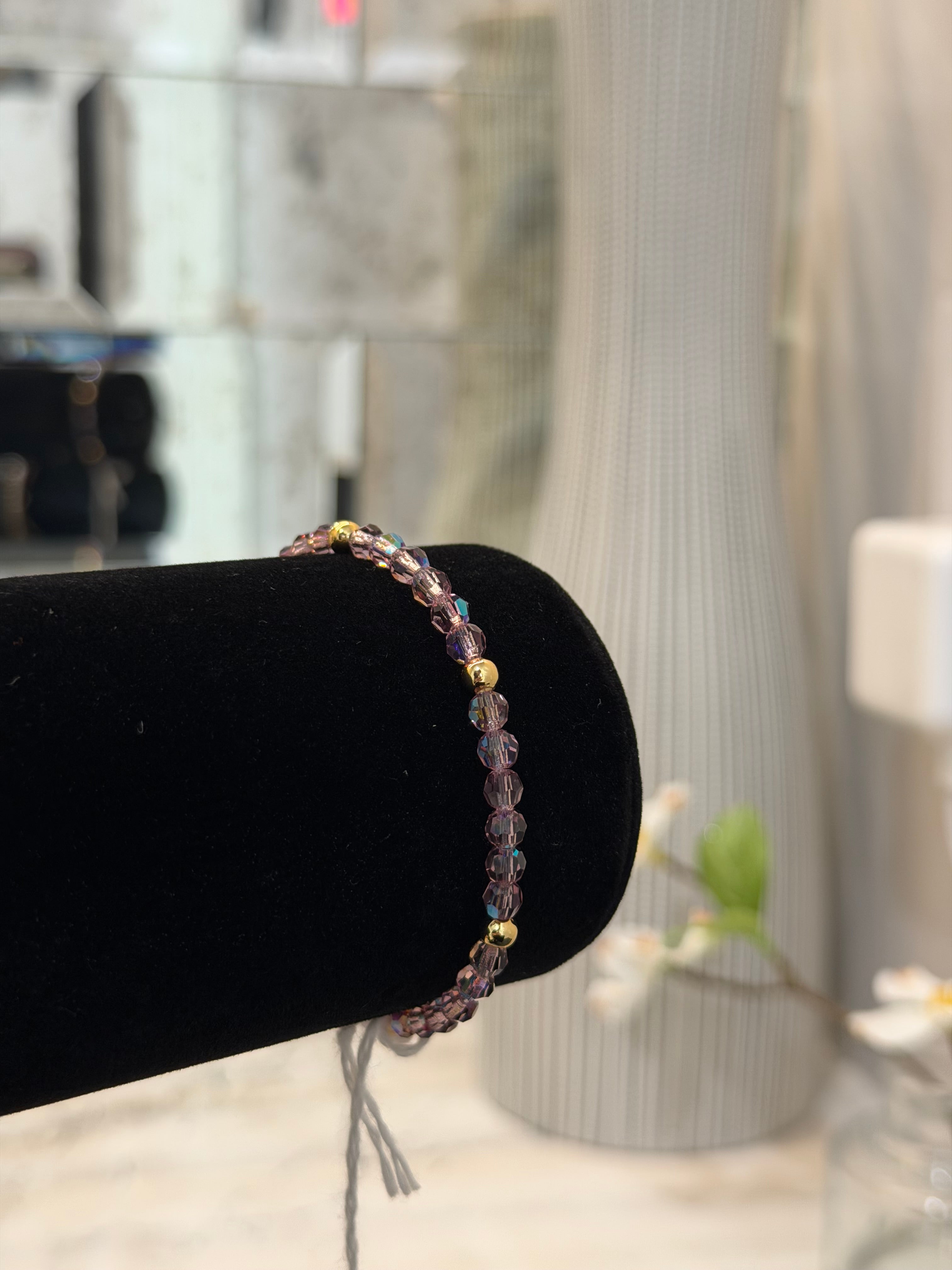 Czech Crystal and Heavy Gold Plated Beaded Bracelet